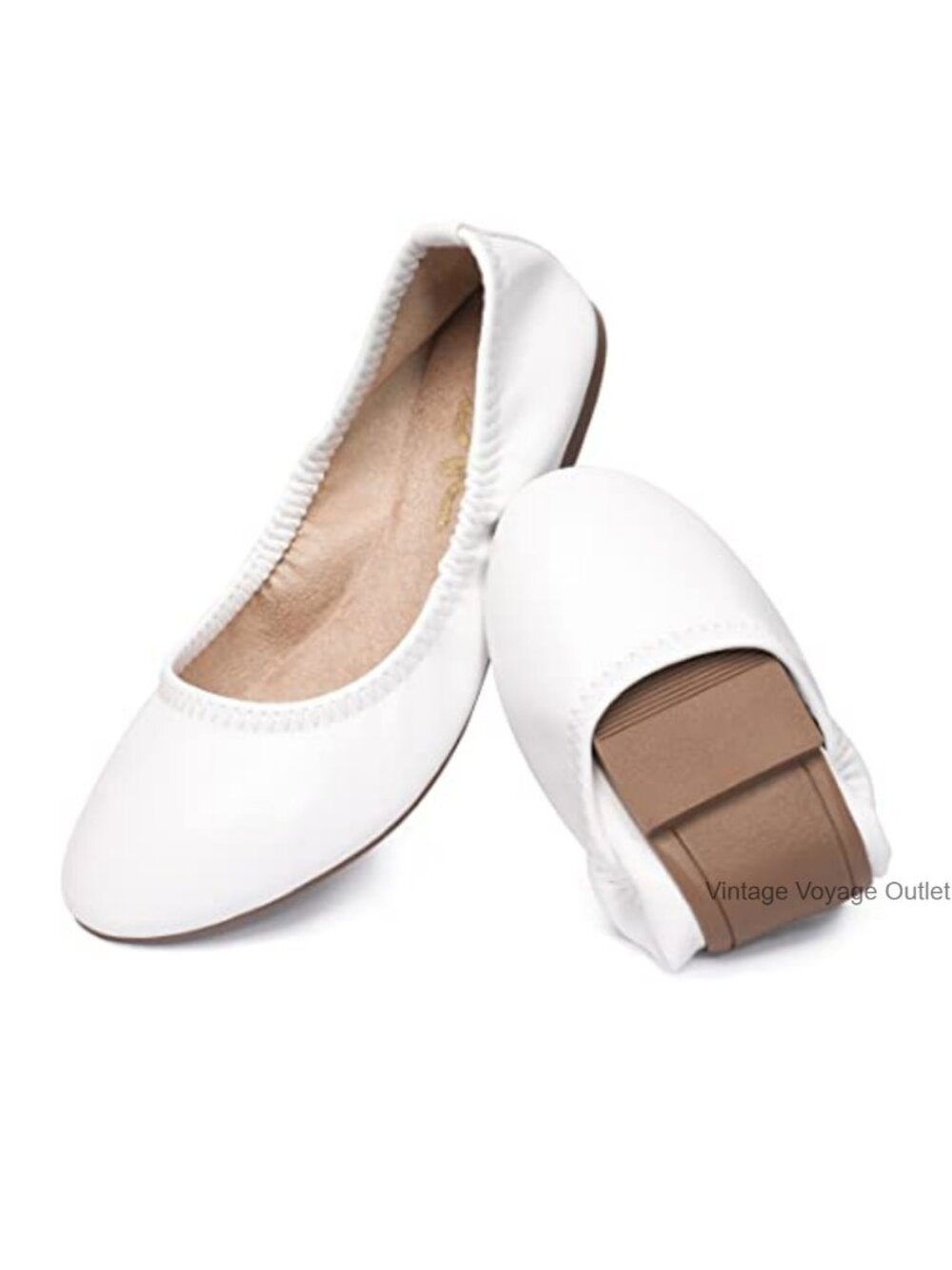Faux Leather Ballet Flats Round Toe Slip On Foldable Travel Shoes